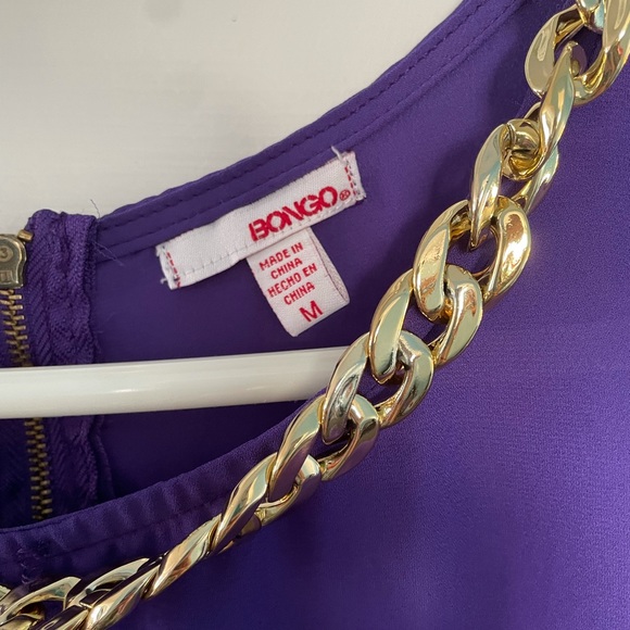 Sheer womens purple size medium gold chain sleeveless top lightwieght zip back - Picture 2 of 4